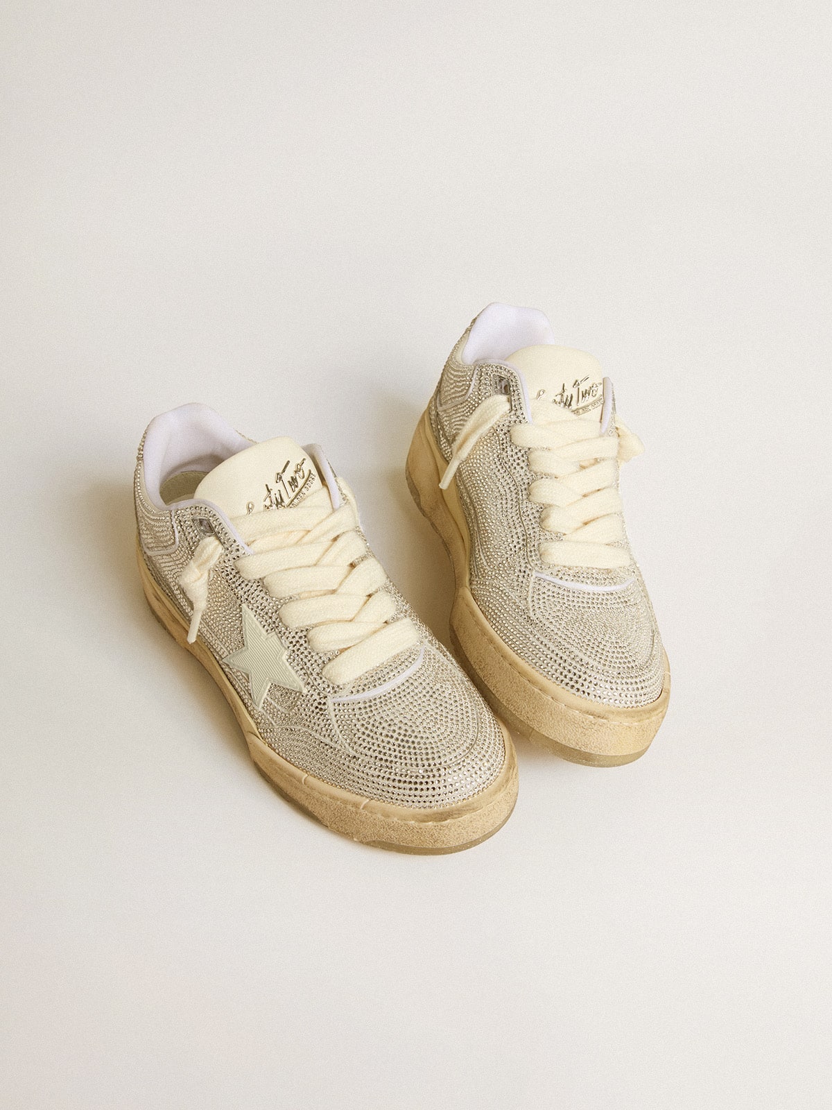 Golden Goose Forty2 Donna in Pelle Bianca e Cristalli Swarovski con Stella in Tpu Bianca