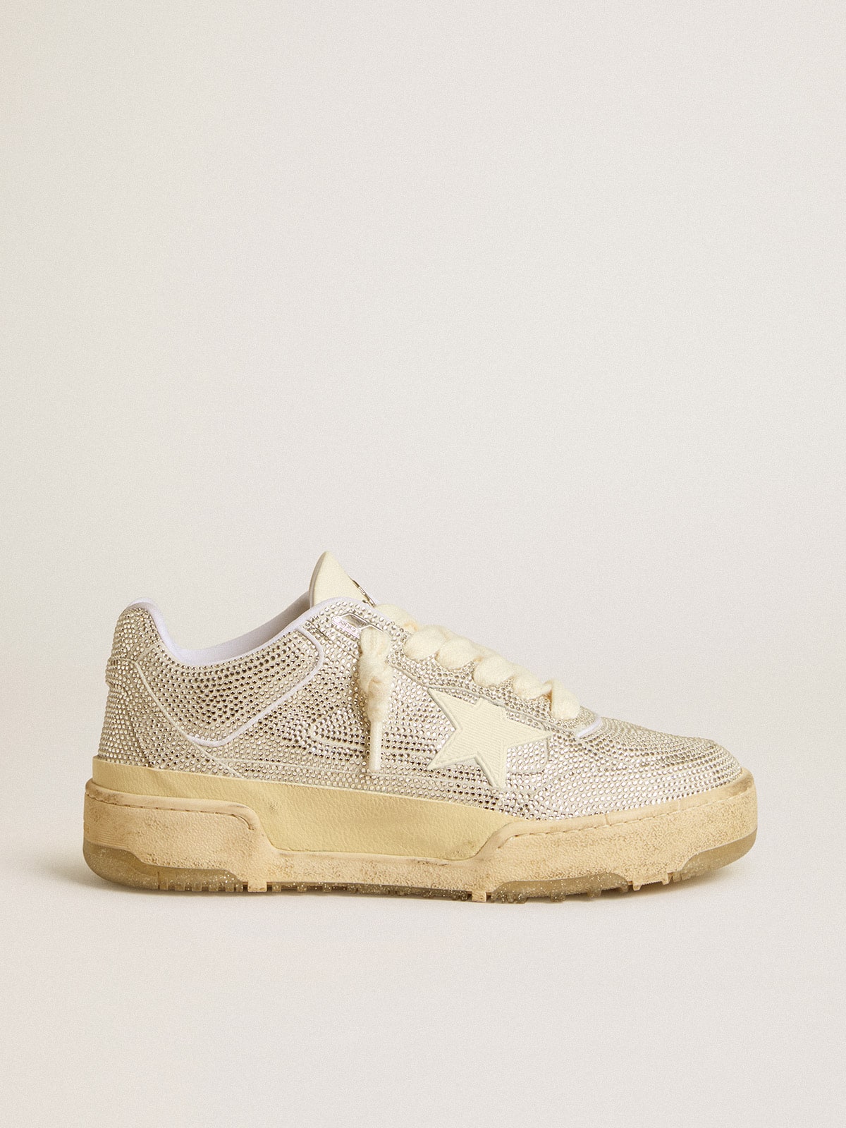 Golden Goose Forty2 Donna in Pelle Bianca e Cristalli Swarovski con Stella in Tpu Bianca