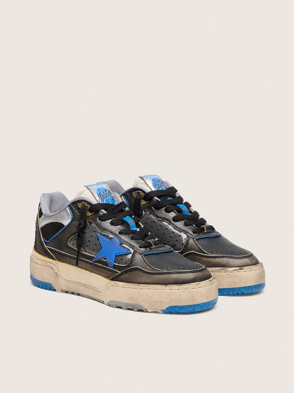 Golden Goose Forty2 Donna in Gomma Espansa e Pelle Nere con Stella in Tpu e Talloncino in Pelle Nera