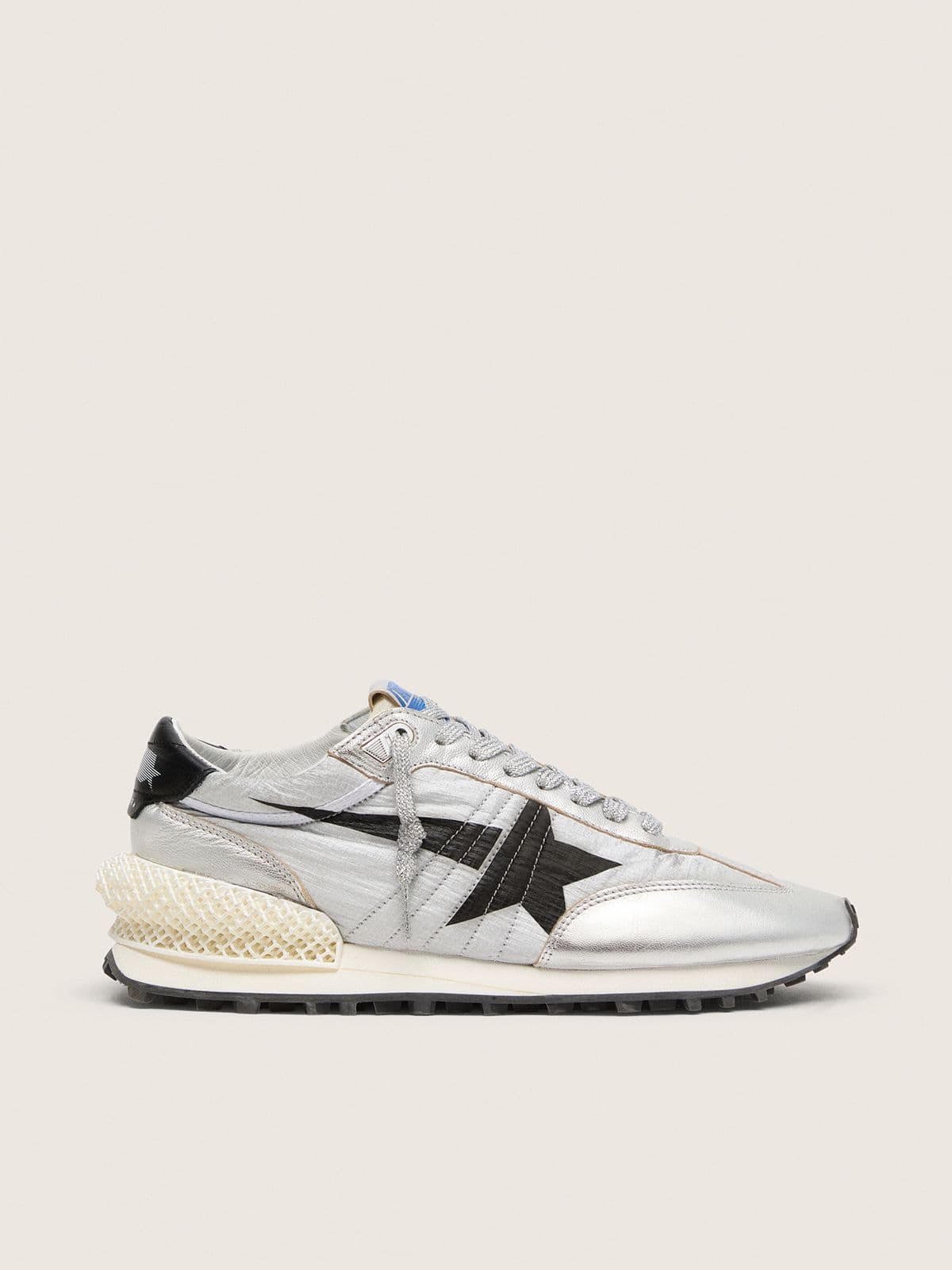 Golden Goose Marathon Donna con Tomaia in Nylon Ripstop di Colore Argento e Stella Nera