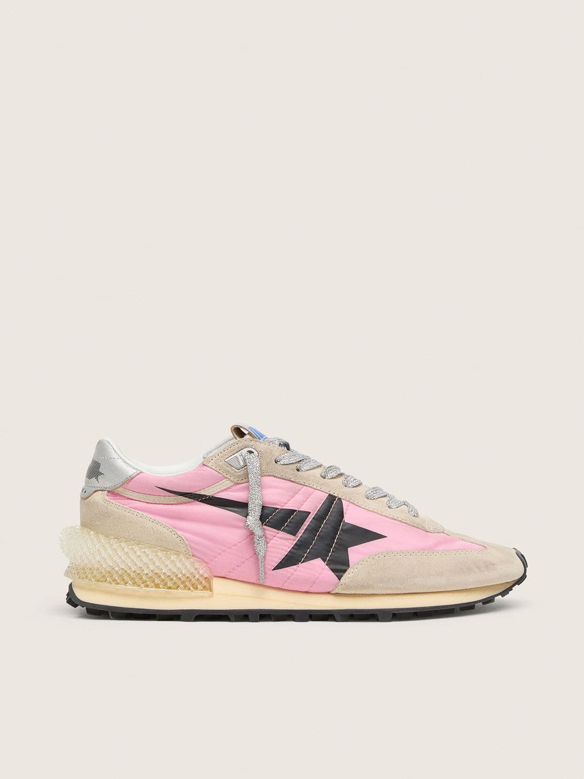 Golden Goose Marathon Donna in Nylon Rosa e Suede Beige con Stella Stampata Nera