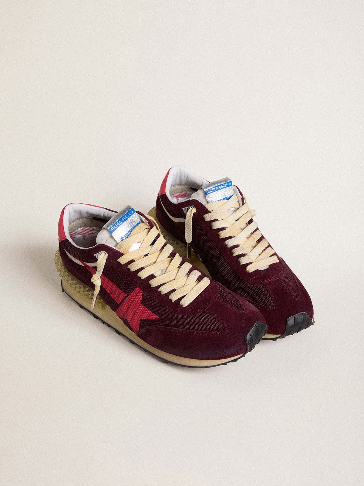 Golden Goose Marathon Donna in Mesh e Suede Bordeaux con Stella Rosa Stampata