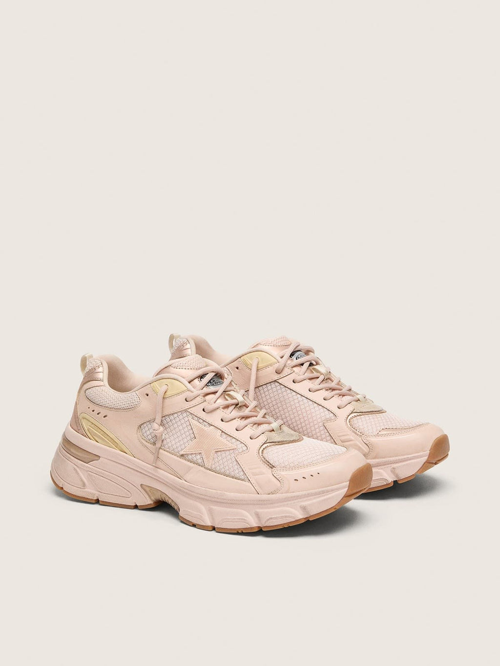 Golden Goose Lightstar Donna in Tomaia in Pelle e Mesh Rosa e Stella Rosa