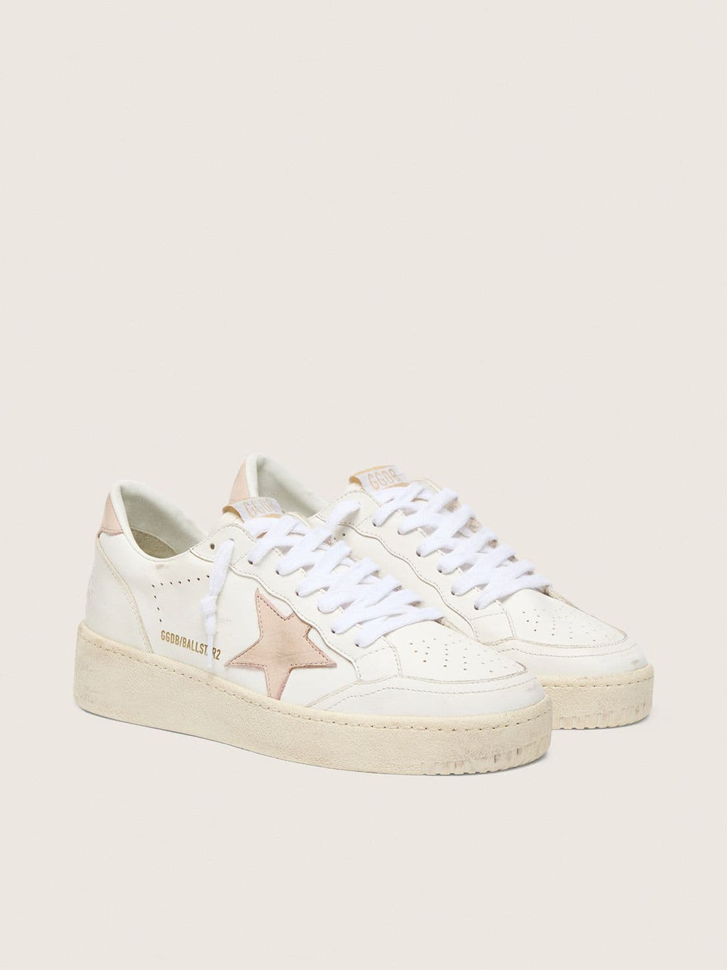Golden Goose Ball Star Donna con Stella e Talloncino in Nabuk Rosa