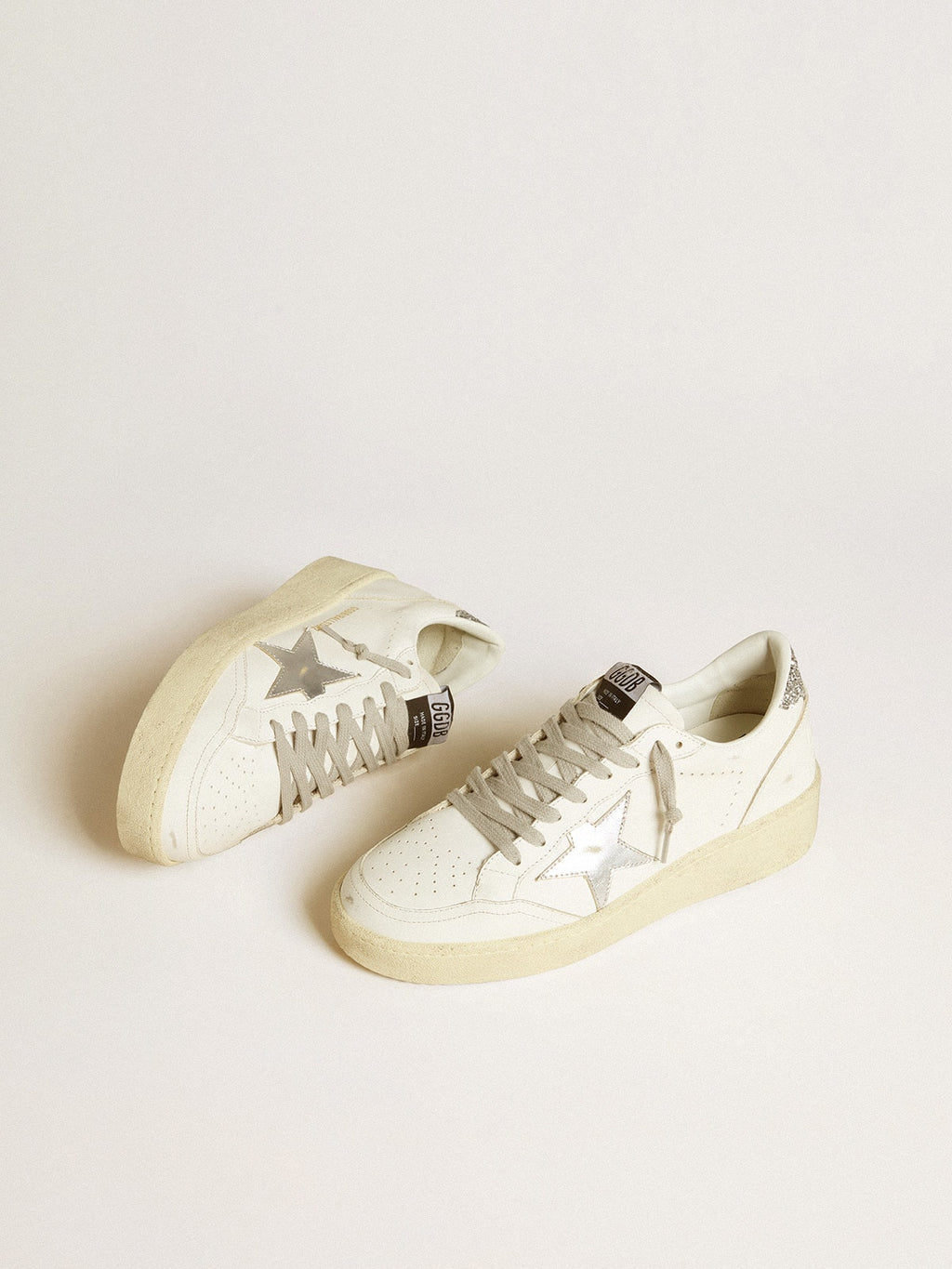 Golden Goose Ball Star Donna con Stella in Pelle Argento e Talloncino in Glitter Argento