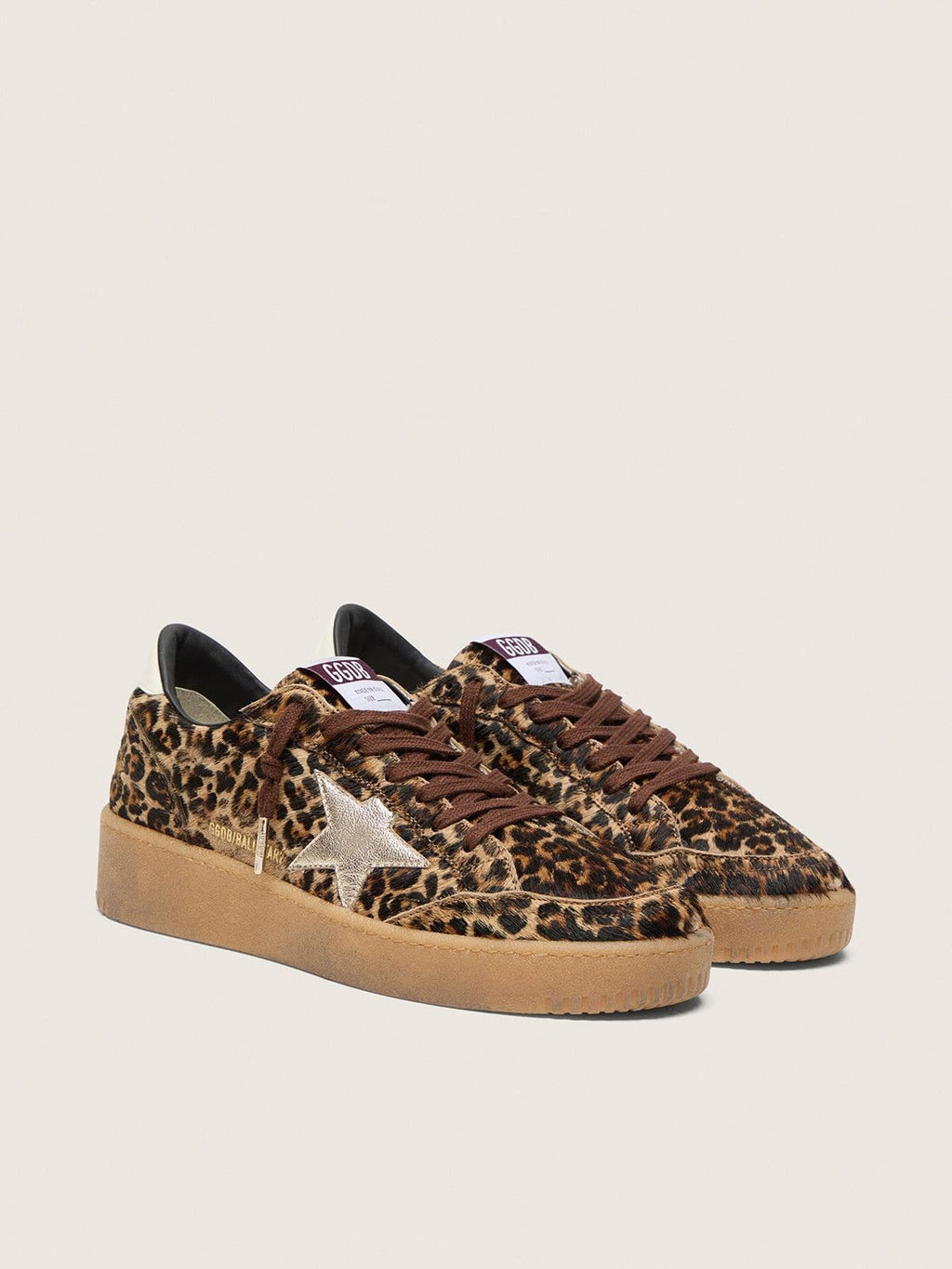 Golden Goose Ball Star Donna in Cavallino Leopardato con Stella in Pelle Platino e Talloncino in Pelle Bianca