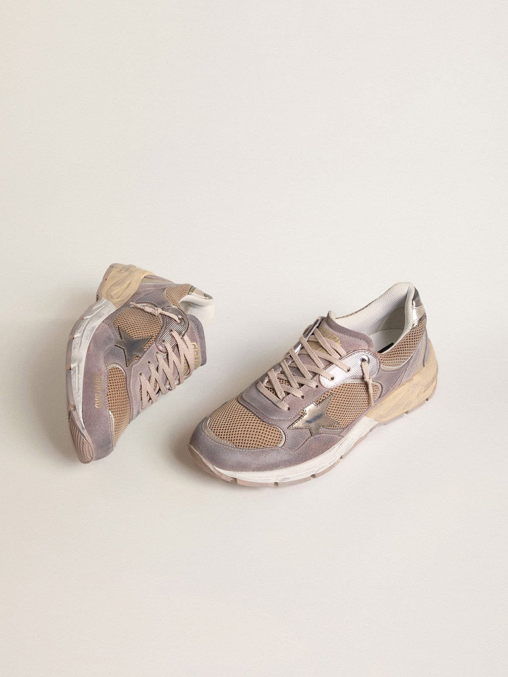 Golden Goose Dad Star Donna in Suede e Rete Lilla con Stella e Talloncino in Pelle Laminata