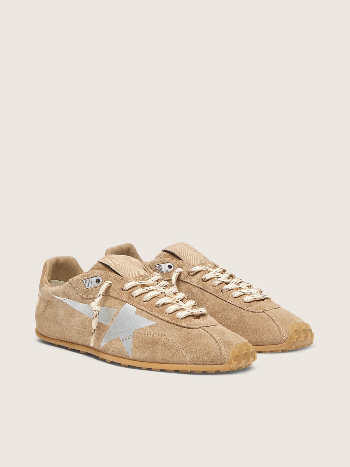 Golden Goose Marathon Speed Donna con Tomaia in Suede Tabacco e Stella Color Argento