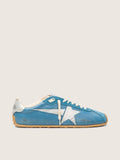 Golden Goose Marathon Speed Donna in Nappa Blu con Stella Stampata e Talloncino in Pelle Argento