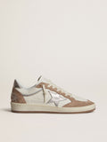 Golden Goose Ball Star Ltd in Nappa Bianca e Suede Rosa Antico con Stella e Talloncino in Pelle Laminata Argento