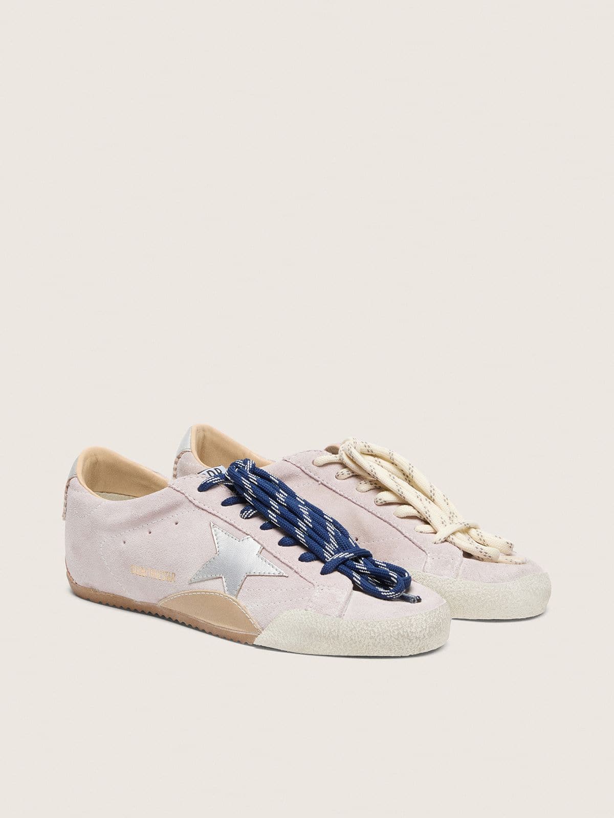Golden Goose True-Star Donna in Suede Rosa Pastello con Stella e Talloncino Argento