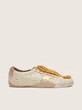 Golden Goose True-Star Donna in Nappa Bianca con Stella Oro e Talloncino in Suede Beige