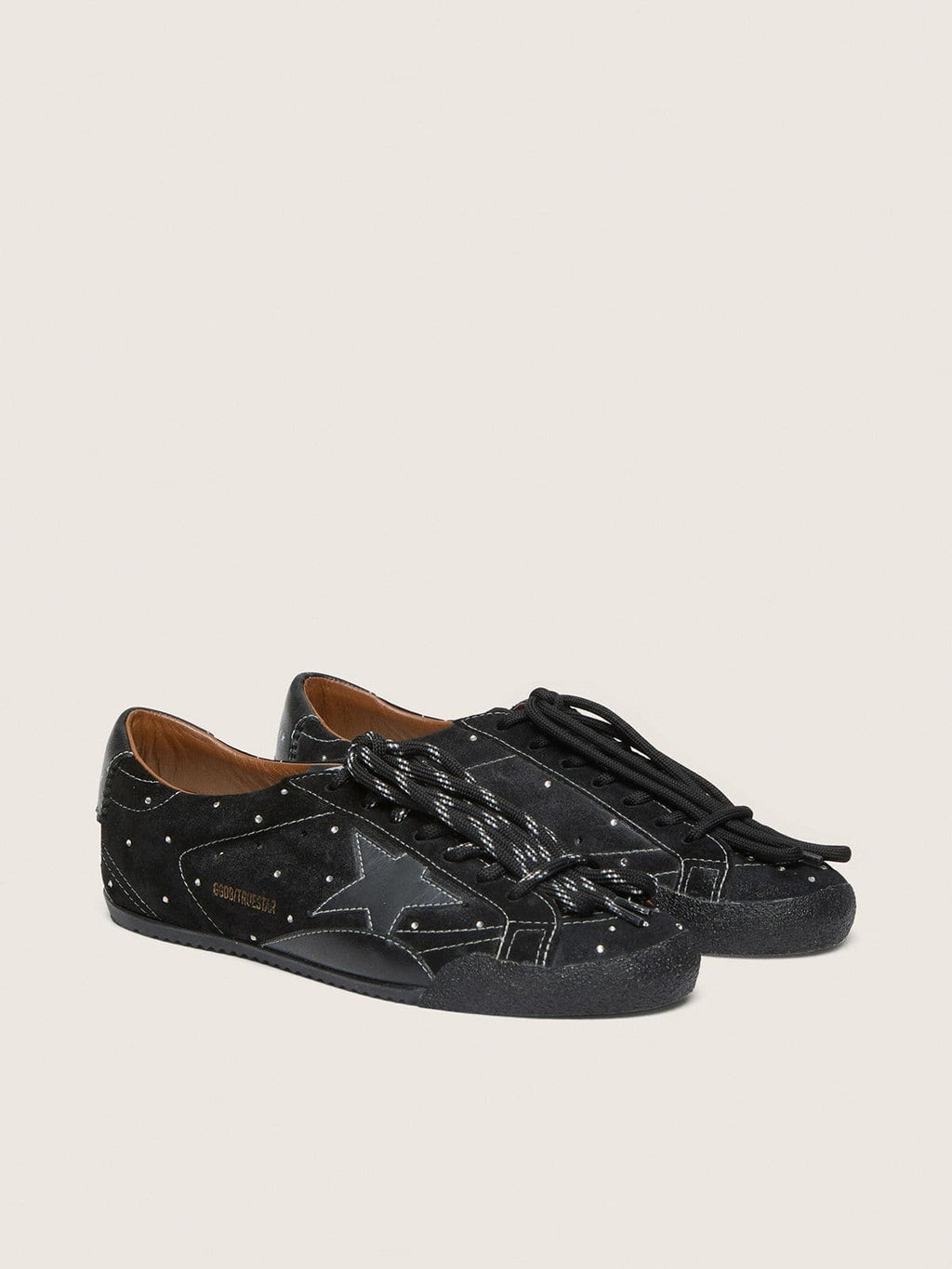 Golden Goose True-Star Donna in Suede Nero con Cristalli Swarovski e Stella in Pelle Nera