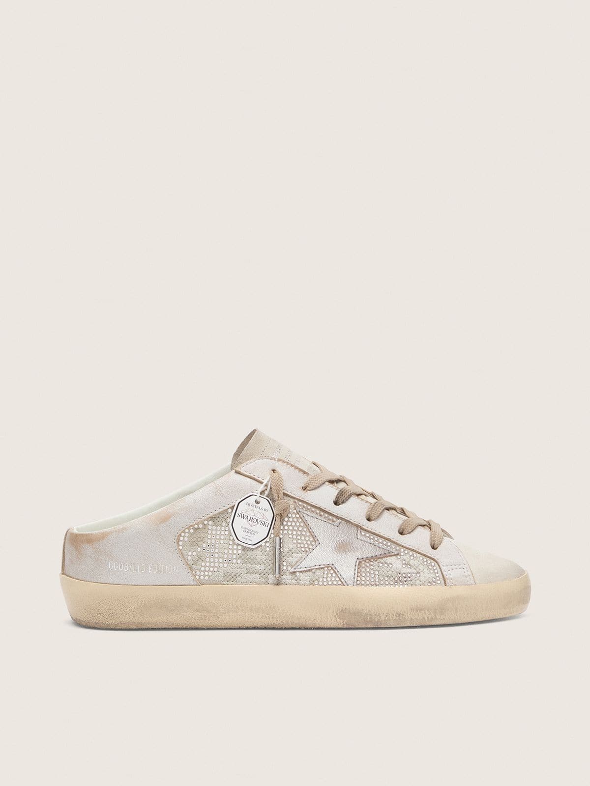 Golden Goose Super-Star Sabot Ltd Donna in Swarovski con Stella in Pelle Laminata Argento