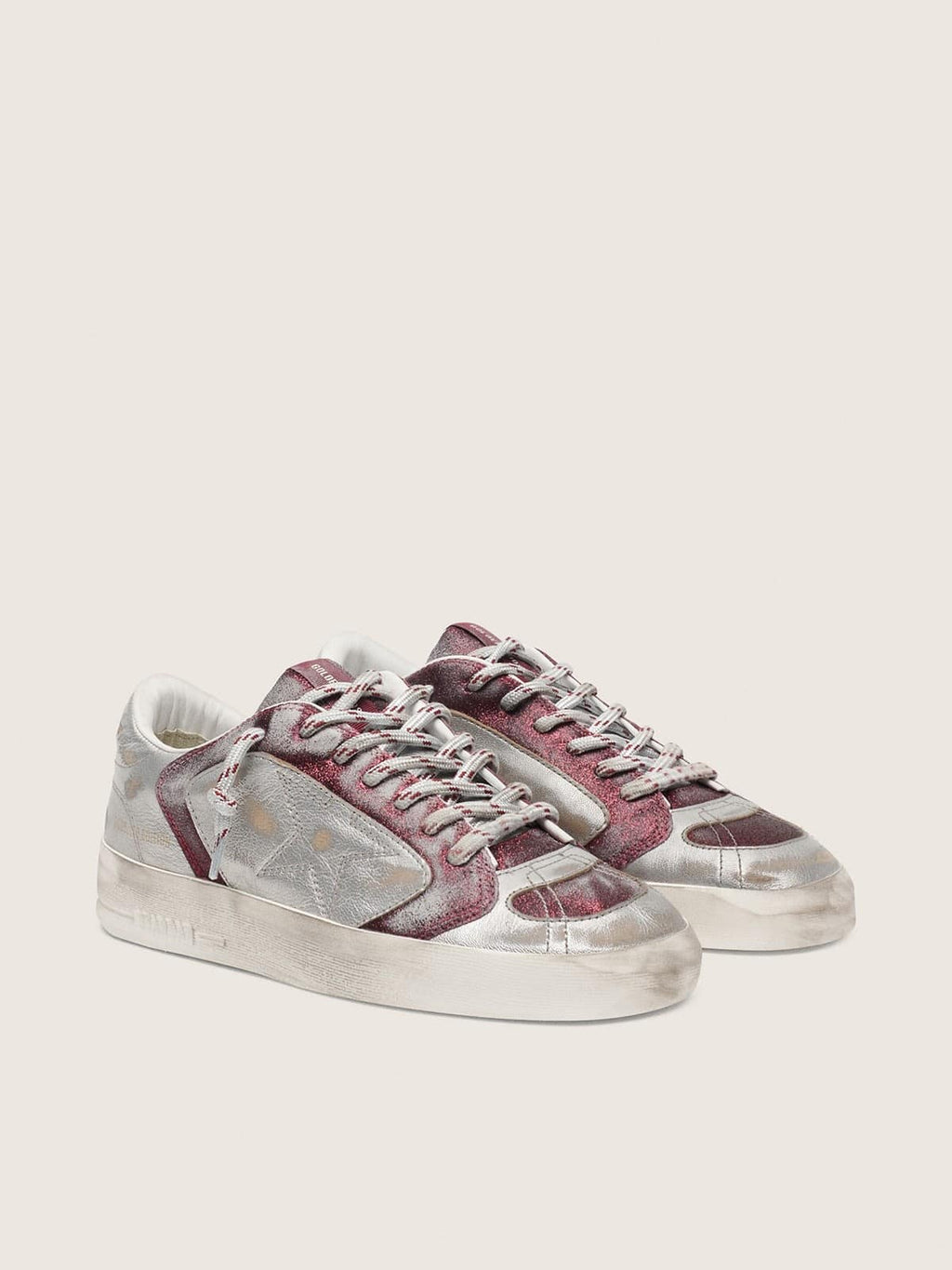 Golden Goose Stardan Lab Donna in Pelle e Glitter Bordeaux e Argento
