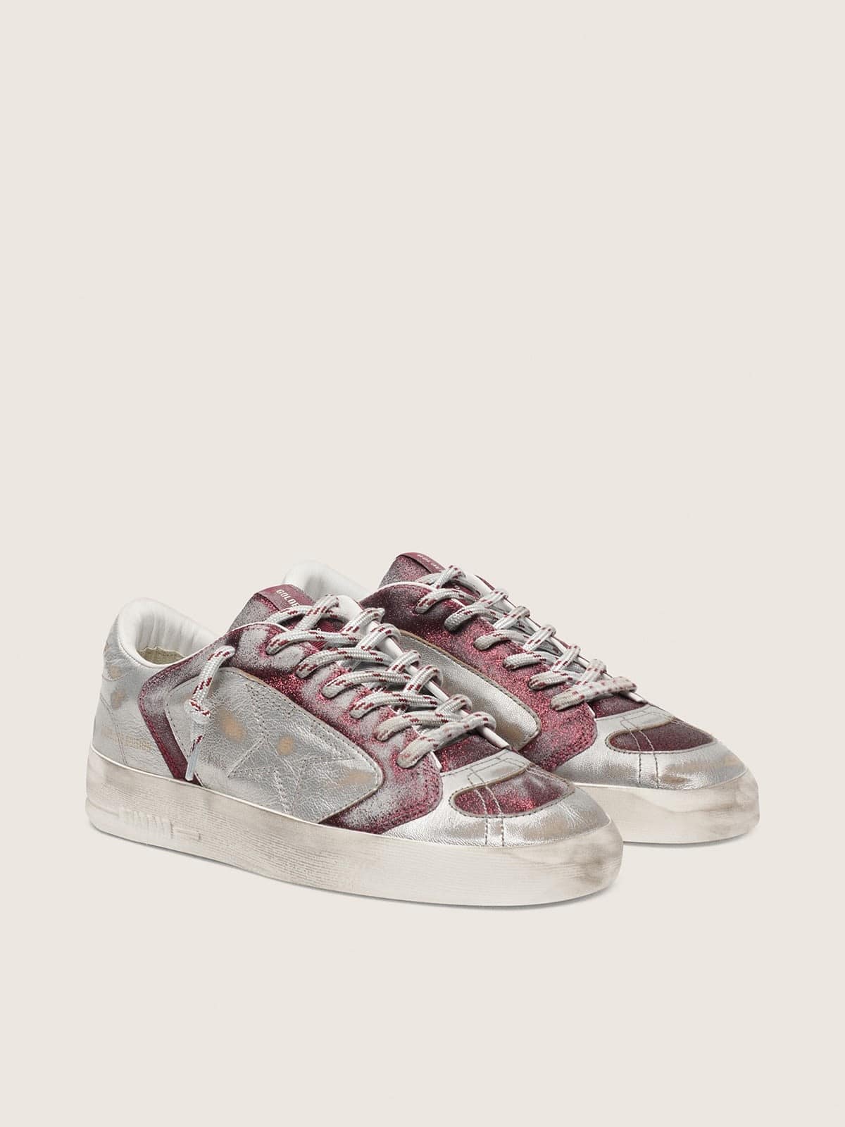Golden Goose Stardan Lab Donna in Pelle e Glitter Bordeaux e Argento