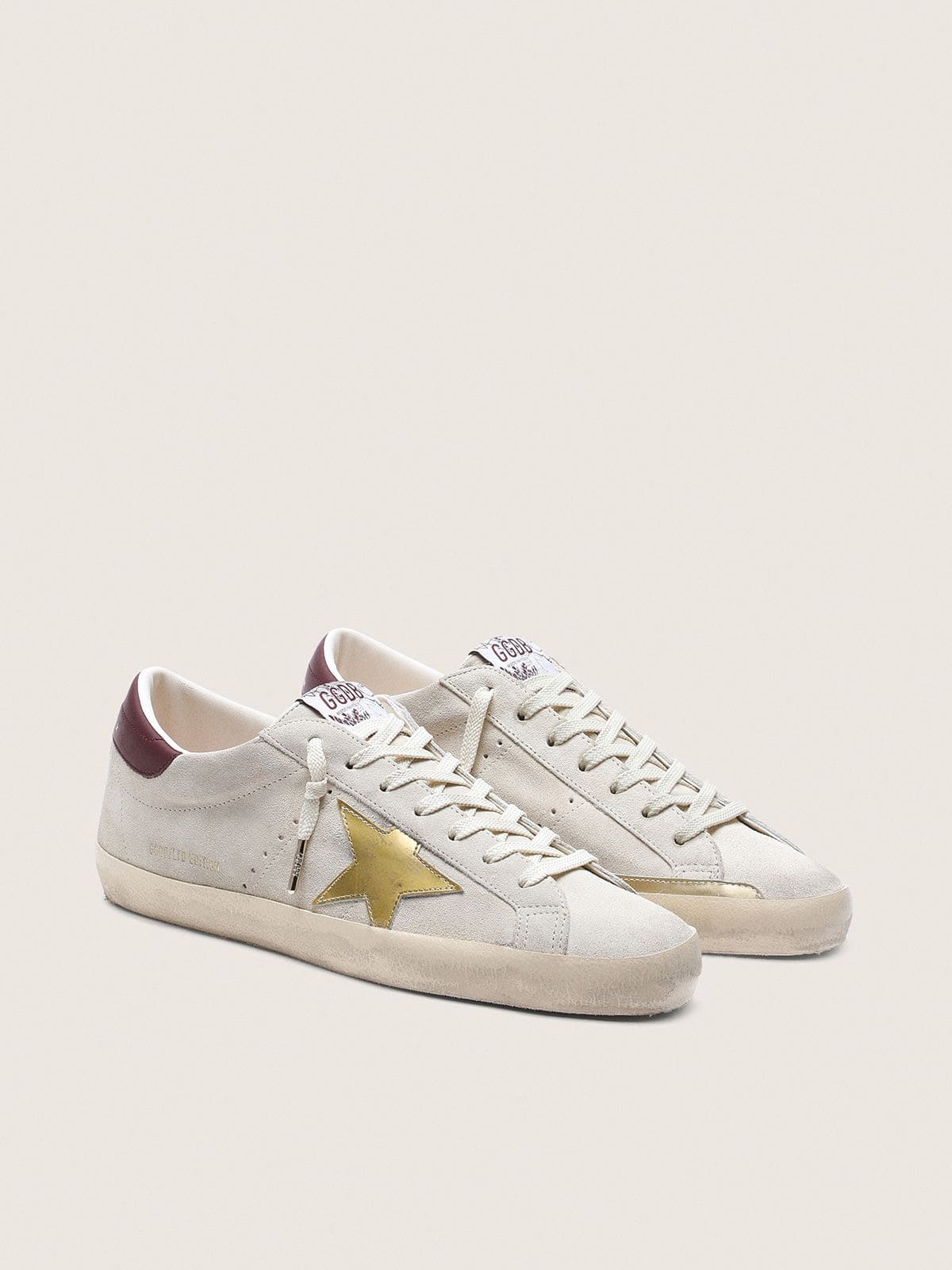 Golden Goose Super-Star Donna Cny in Suede Avorio con Stella in Pelle Laminata e e Talloncino in Pelle