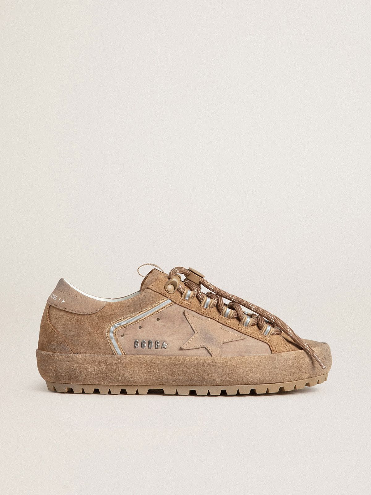 Golden Goose Super-Star Ski Donna in Dolmias e Suede Caramello con Stella e Talloncino in Nabuk Color Marmo