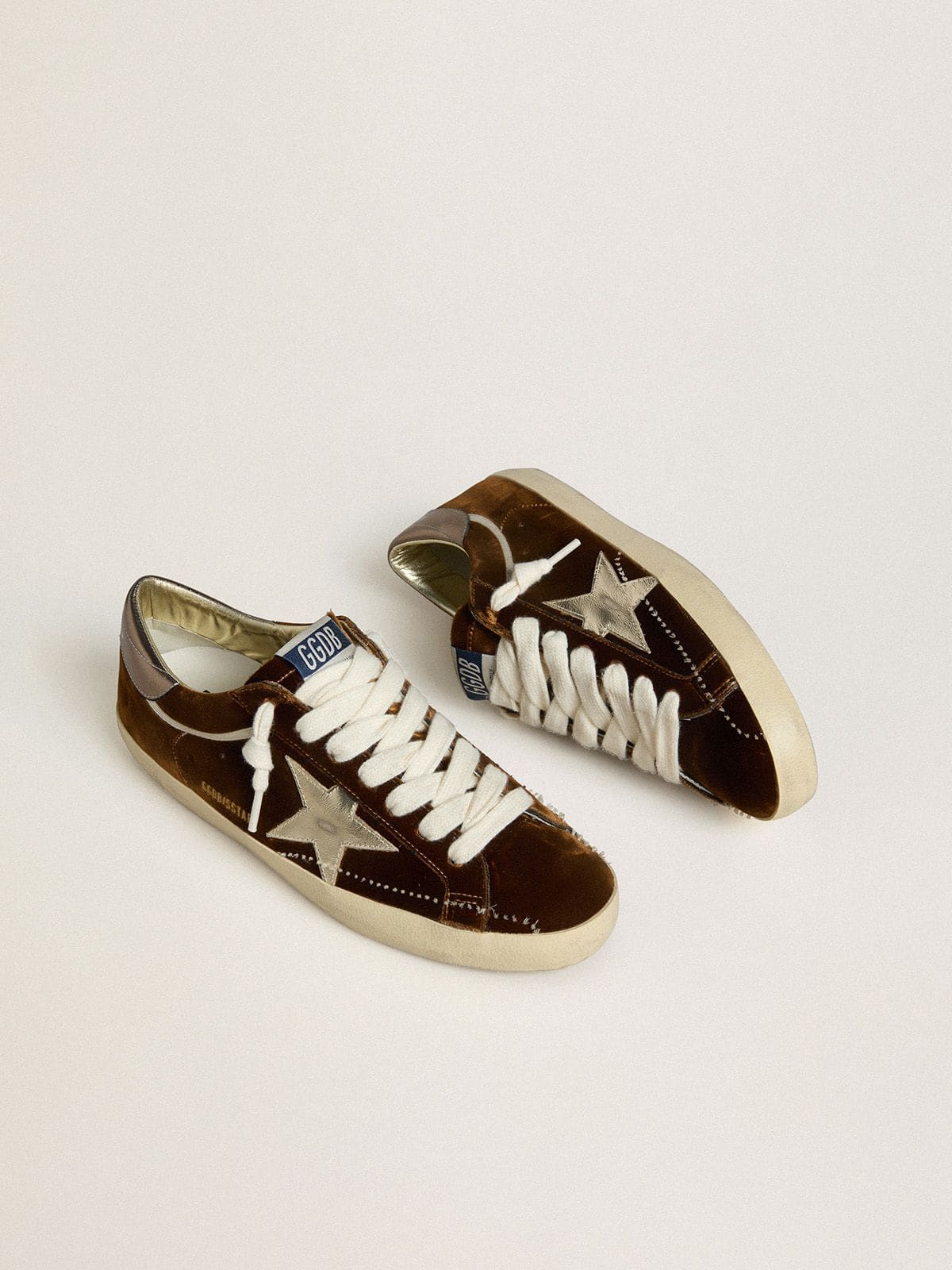 Golden Goose Super-Star Donna in Velluto Cognac con Stella e Talloncino in Pelle Laminata