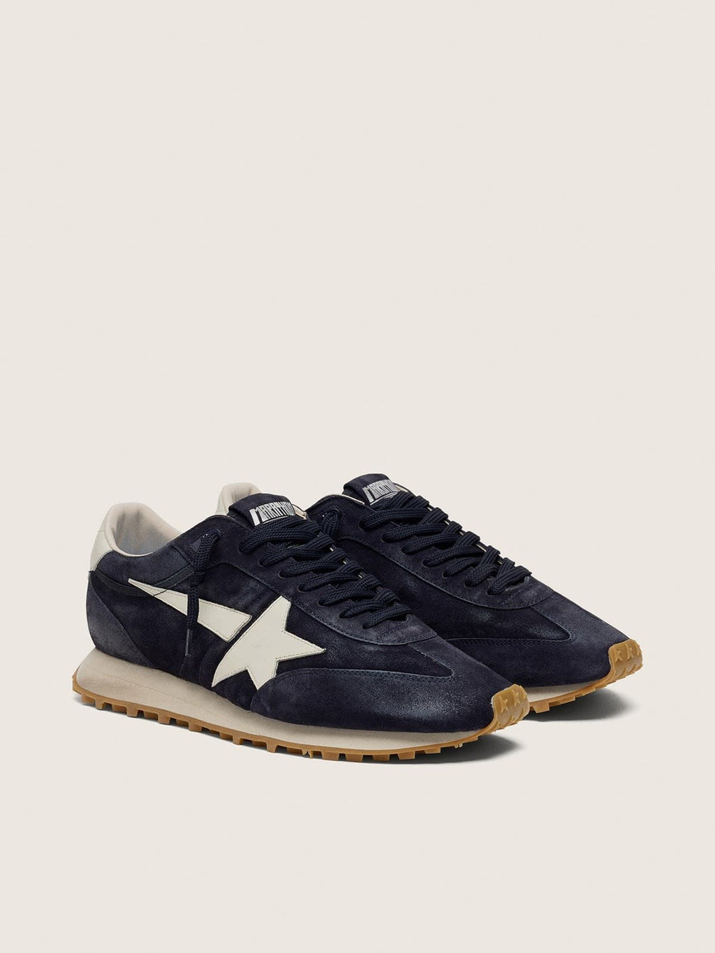 Golden Goose Marathon Donna in Suede Blu Scuro con Stella e Talloncino in Pelle
