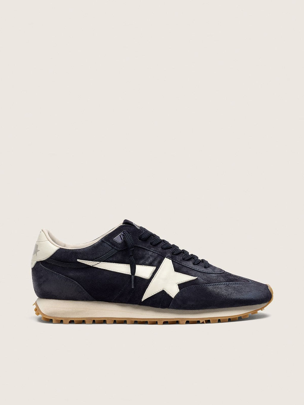 Golden Goose Marathon Donna in Suede Blu Scuro con Stella e Talloncino in Pelle
