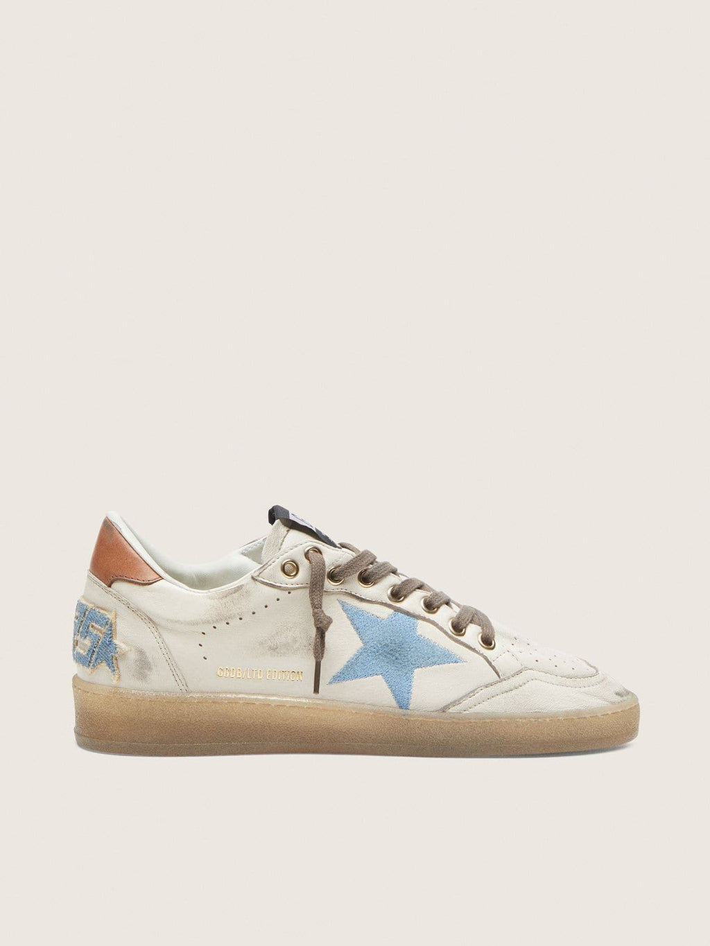 Golden Goose Ball Star Ltd Donna in Pelle Bianca con Stella Ricamata in Azzurro