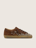 Golden Goose Super-Star Ltd Donna in Suede Marrone con Stella Ricamata in Ton Sur Ton e Strass Argento