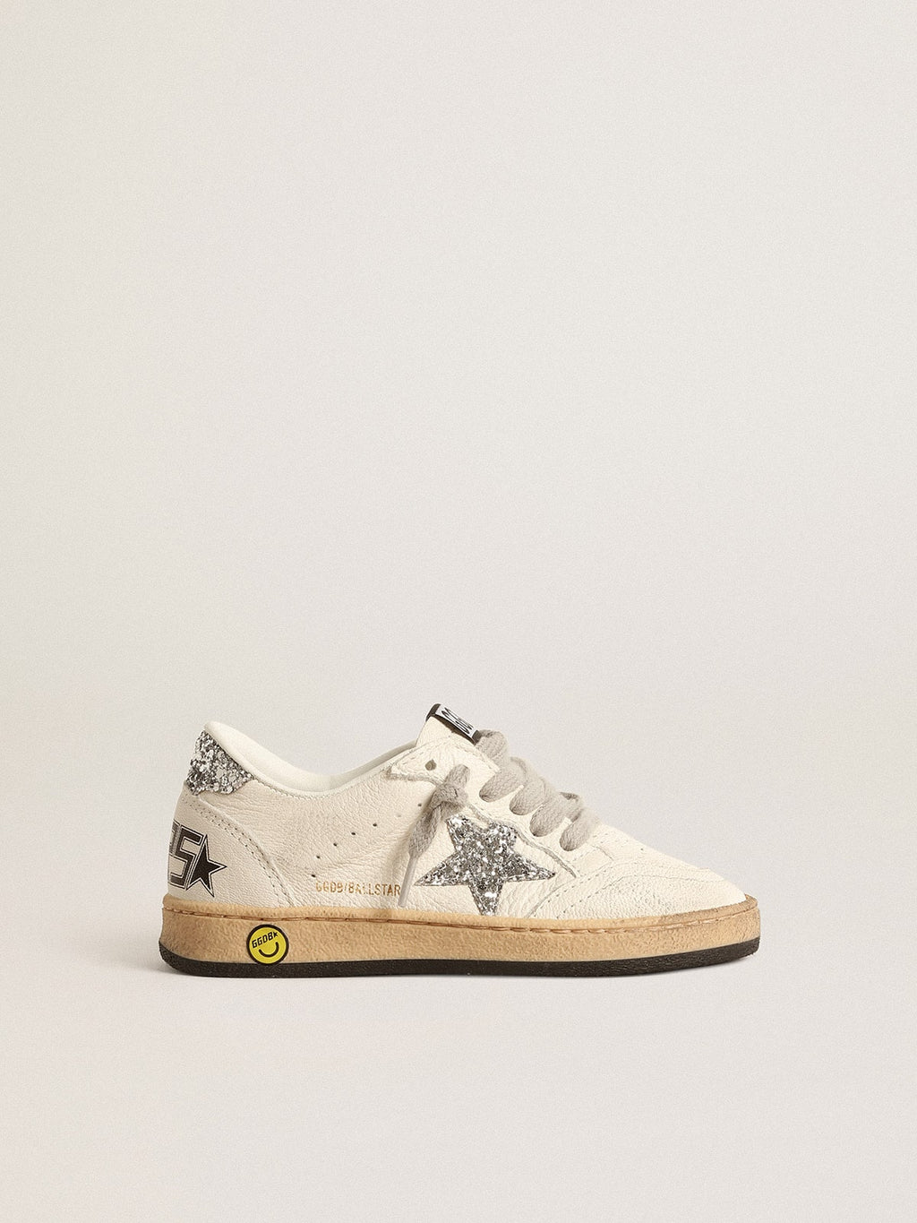 NUOVO ARRIVO - Golden Goose Ball Star Young in nappa con stella e talloncino in glitter argento