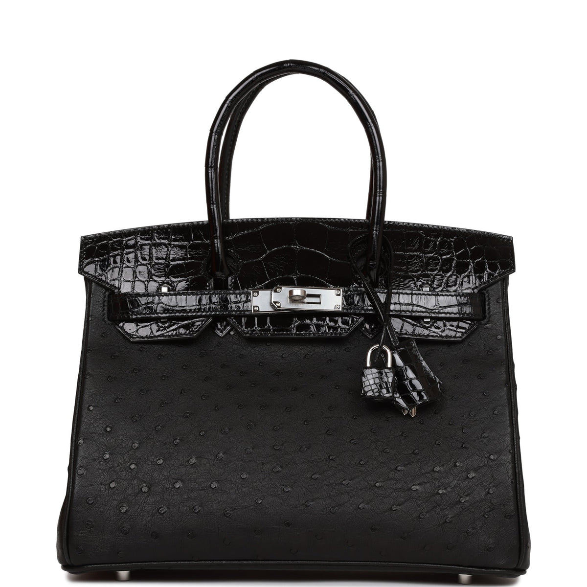 Hermes Birkin 30 Black Matte  Alligator and Ostrich Touch Palladium Hardware – Accessorio premium elegante