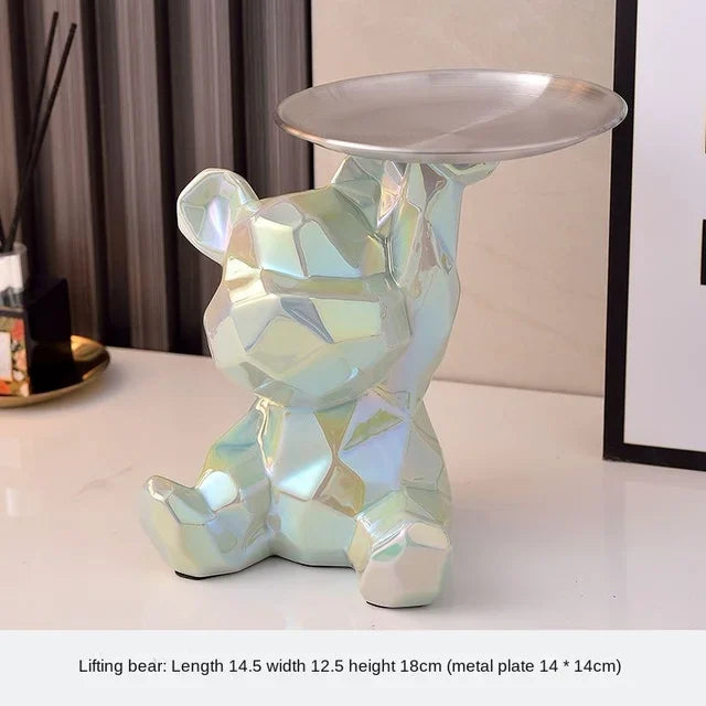 Statua geometrica dell'orso con vassoio portaoggetti – Accessorio premium elegante