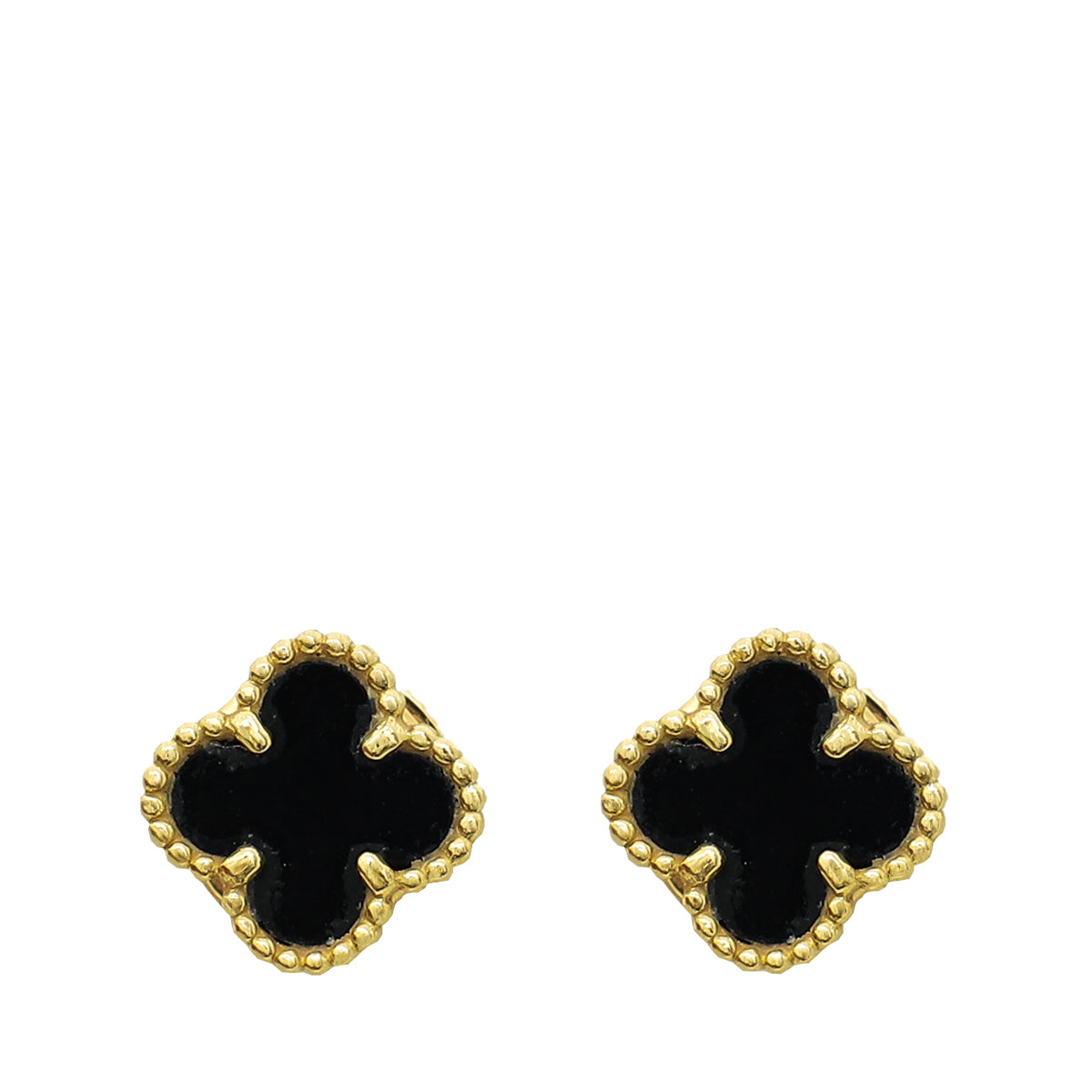 Van Cleef & Arpels 18K Yellow Gold Onyx Sweet Alhambra Stud Earrings – Accessorio premium elegante
