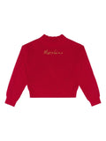 Maglione per bambina Moschino Kids rosso con ricamo logo in oro – Accessorio premium elegante