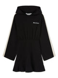Abito modello felpa con cappuccio per bambina Palm Angels Kids nero con orlo svasato – Accessorio premium elegante
