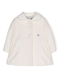 Cappotto per neonata Monnalisa bianco svasato con targhetta logo – Accessorio premium elegante