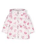 Piumino lungo a fiori per neonata Monnalisa bianco con cappuccio – Accessorio premium elegante