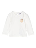 T-shirt per neonata bianca Moschino Kids con stemma Teddy Bear e cuoricino – Accessorio premium elegante