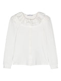 Blusa con monogramma di strass per bambina Monnalisa bianco con maniche lunghe – Accessorio premium elegante