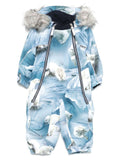 Tuta da neve per neonato Molo Box Fur azzurro con cappuccio con bordo in pelliccia – Accessorio premium elegante