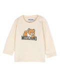 T-shirt per neonati Moschino Kids beige a maniche lunghe con stampa logo – Accessorio premium elegante