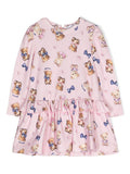 Abito per neonata Monnalisa rosa con stampa Teddy Bear – Accessorio premium elegante
