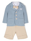 Set shorts azzurro e beige con giacca monopetto Colorichiari – Accessorio premium elegante