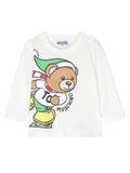 T-shirt per neonati Moschino Kids bianco con motivo Teddy Bear – Accessorio premium elegante