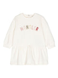 Abito ricamato per neonata Moncler Enfant bianco con scollo rotondo – Accessorio premium elegante