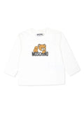 T-shirt per neonati Moschino Kids bianco a maniche lunghe con stampa logo – Accessorio premium elegante