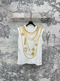 LV 25 Chain Round Neck Sleeveless T-shirt White Cotton – Accessorio premium elegante