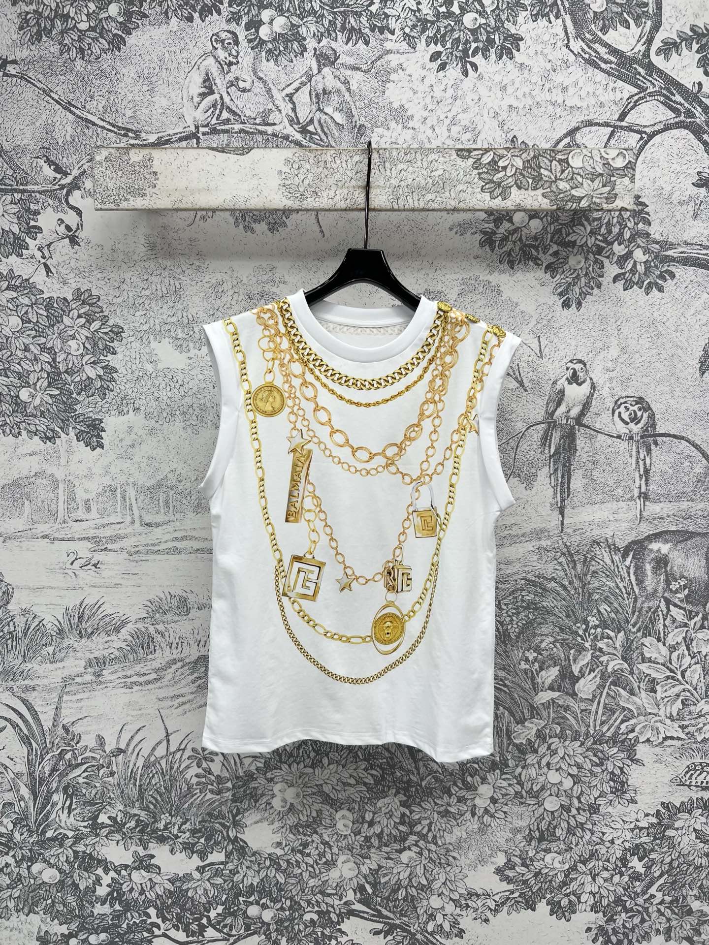 LV 25 Chain Round Neck Sleeveless T-shirt White Cotton – Accessorio premium elegante