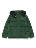 Piumino con stampa per ragazzino John Richmond Junior verde con cappuccio rimovibile – Accessorio premium elegante
