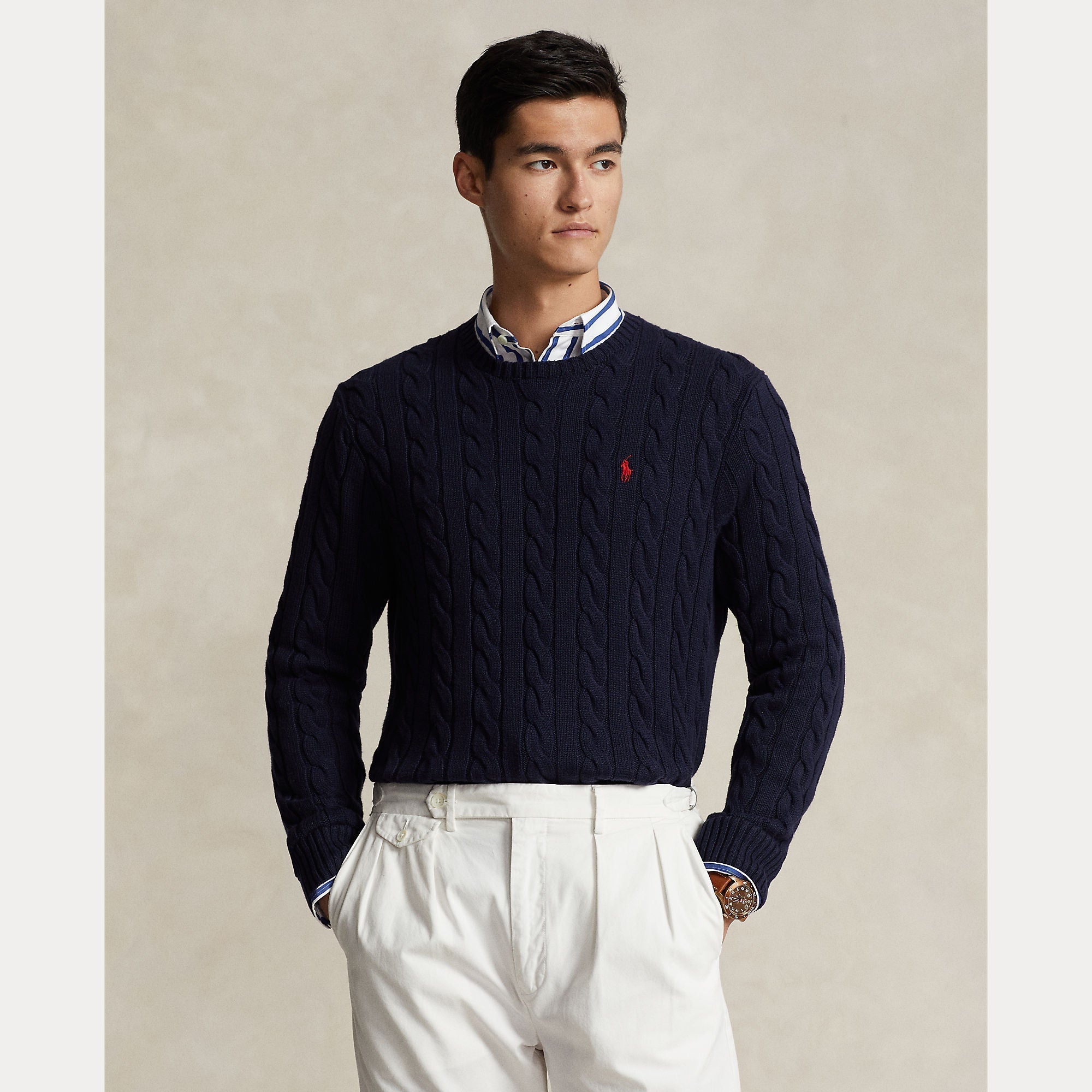 CABLE-KNIT COTTON SWEATER – Accessorio premium elegante
