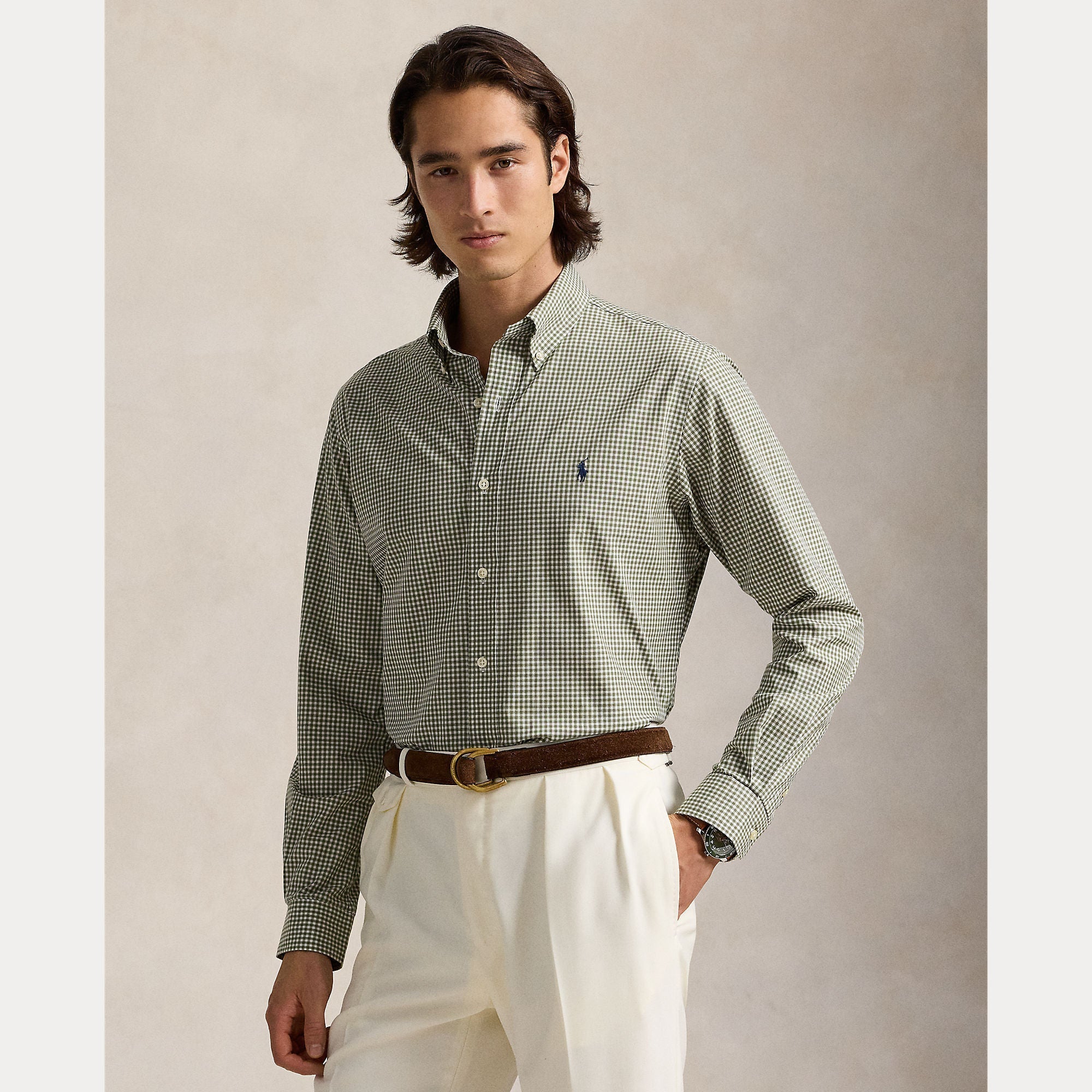 CUSTOM FIT GINGHAM STRETCH POPLIN SHIRT – Accessorio premium elegante