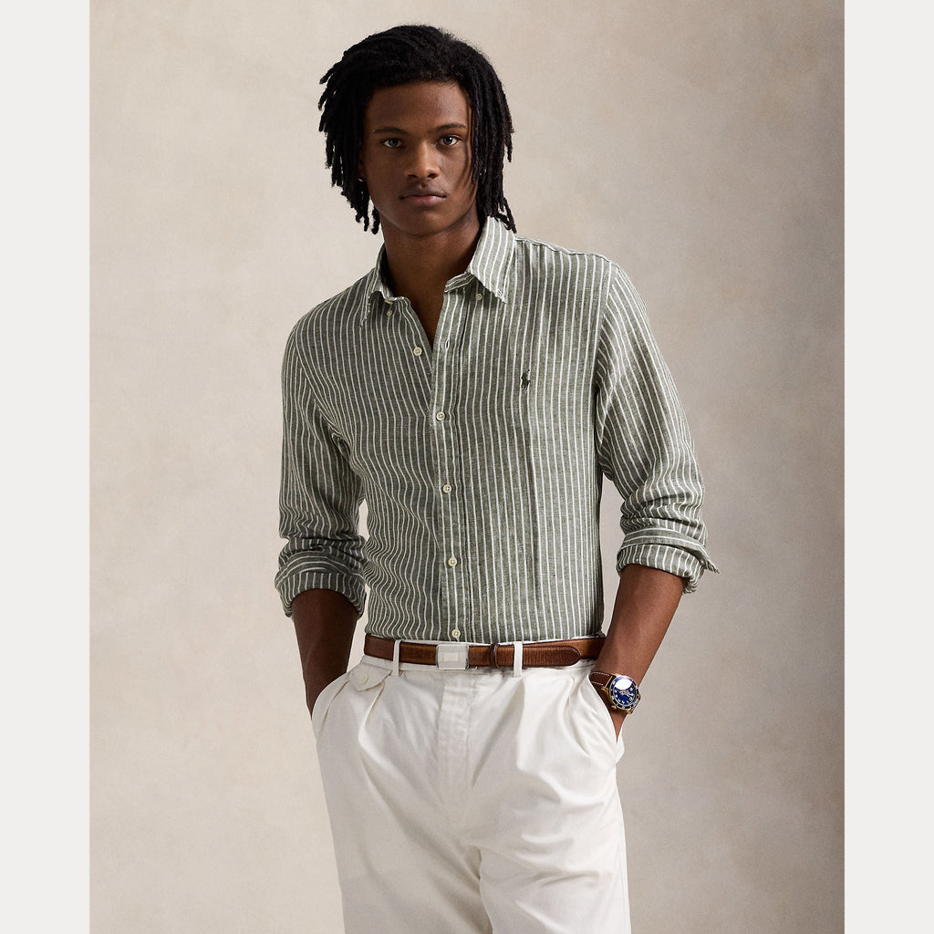 CUSTOM FIT STRIPED LINEN SHIRT – Accessorio premium elegante